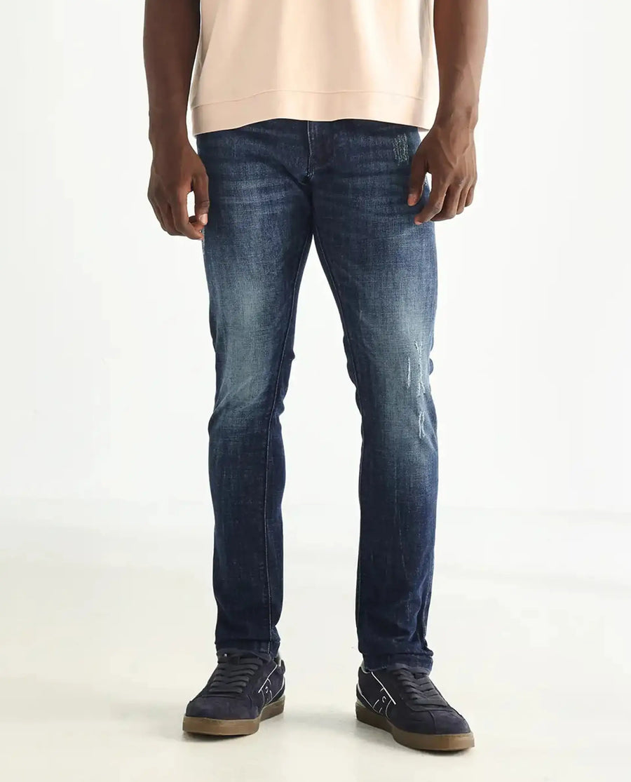 Rare Rabbit Men's Reims Light Blue Cotton Plain Hawk Slim Fit Jeans