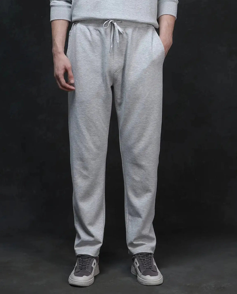 Rare Rabbit Men's Renk Melange Grey Modal Blend Plain Baggy Fit Track Pant