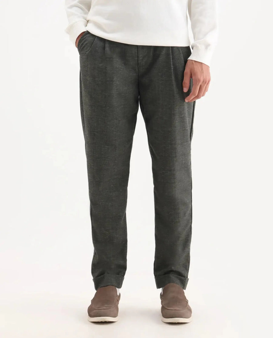 Rare Rabbit Men's Renot Dark Green Cotton Checked Print Regular Fit Trouser