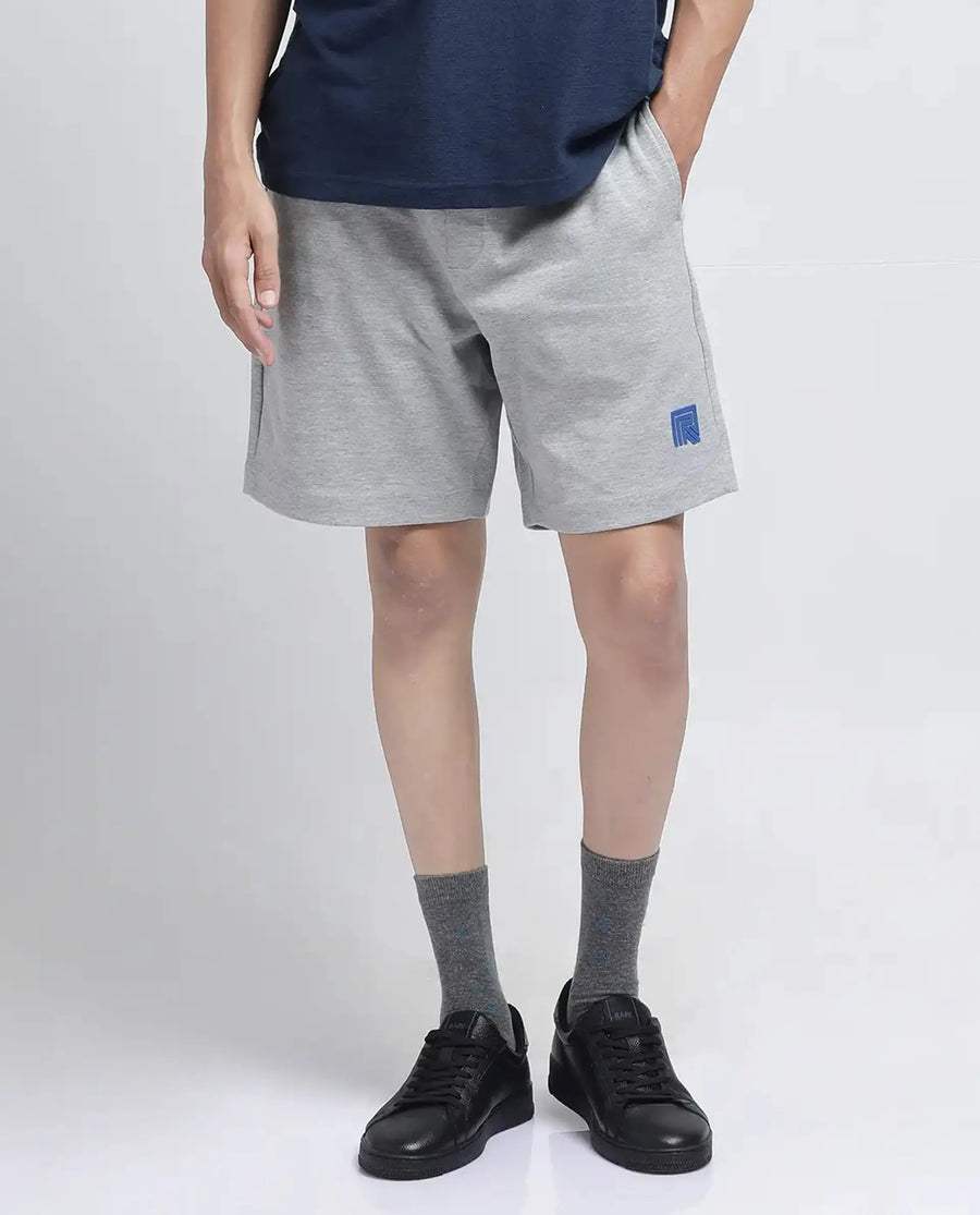 Rare Rabbit Men's Rexon Grey Cotton Blend Plain Relaxed Fit Shorts