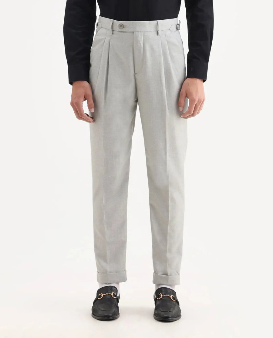 Rare Rabbit Men's Rhesa Grey Linen Blend Plain Relaxed Fit Trouser