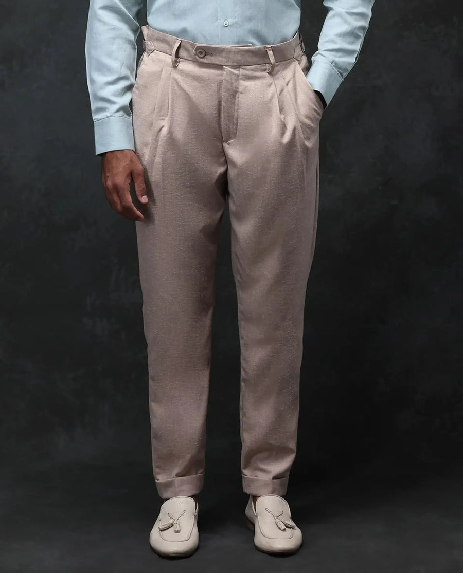 Rare Rabbit Men's Rhesa Light Rust Linen Blend Plain Relaxed Fit Trouser