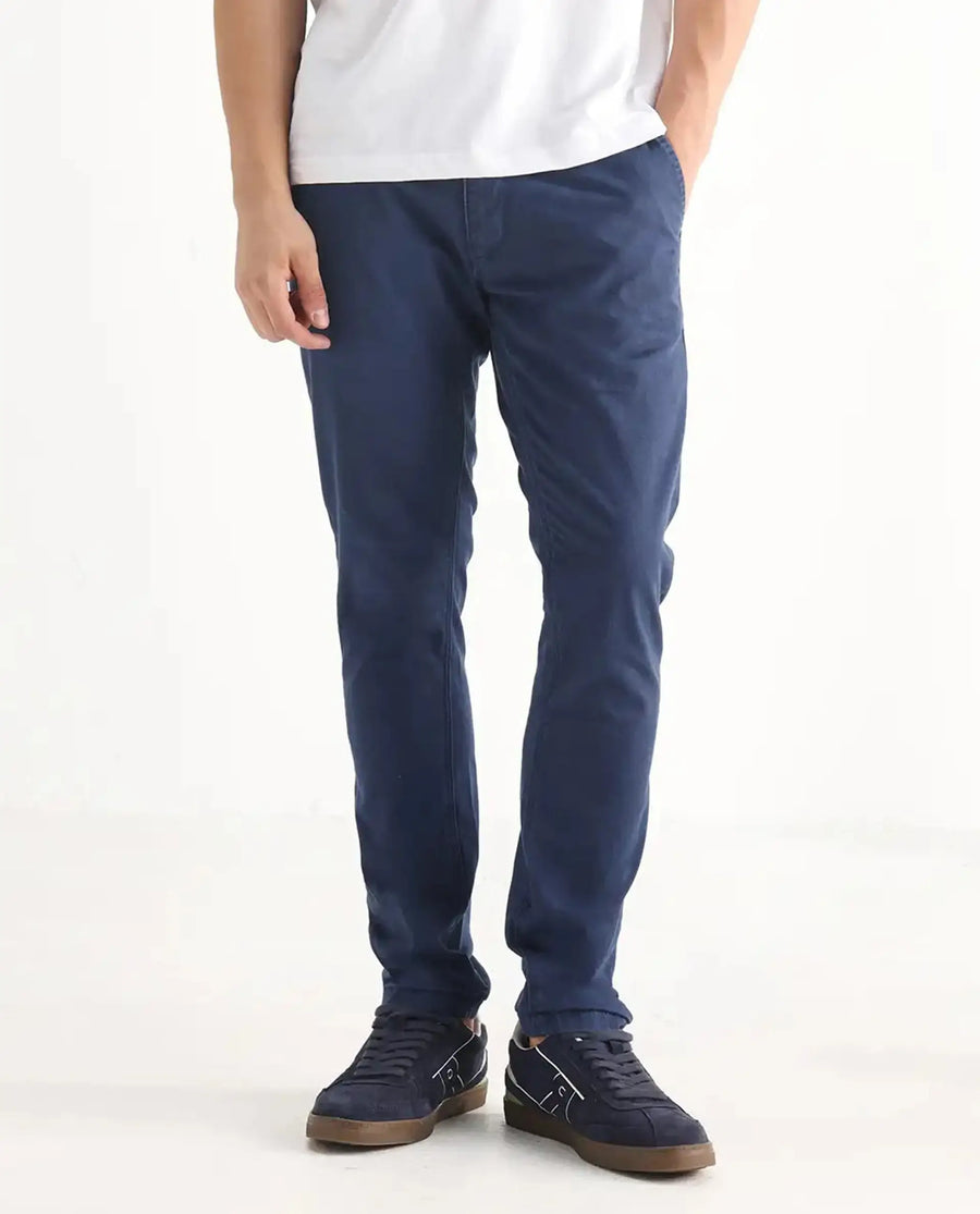 Rare Rabbit Men's Ruiz Blue Cotton Plain Hawk Slim Fit Jeans