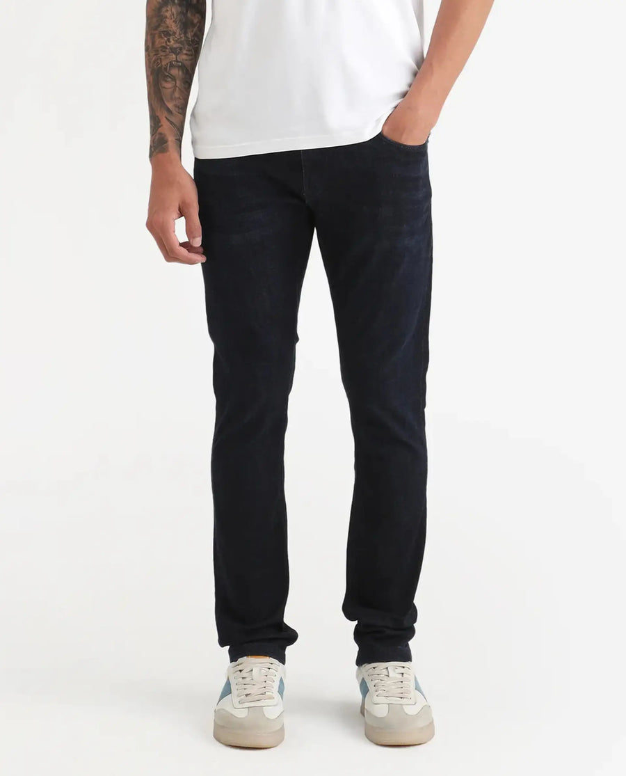 Rare Rabbit Men's Sain Navy Cotton Plain Hawk Slim Fit Jeans