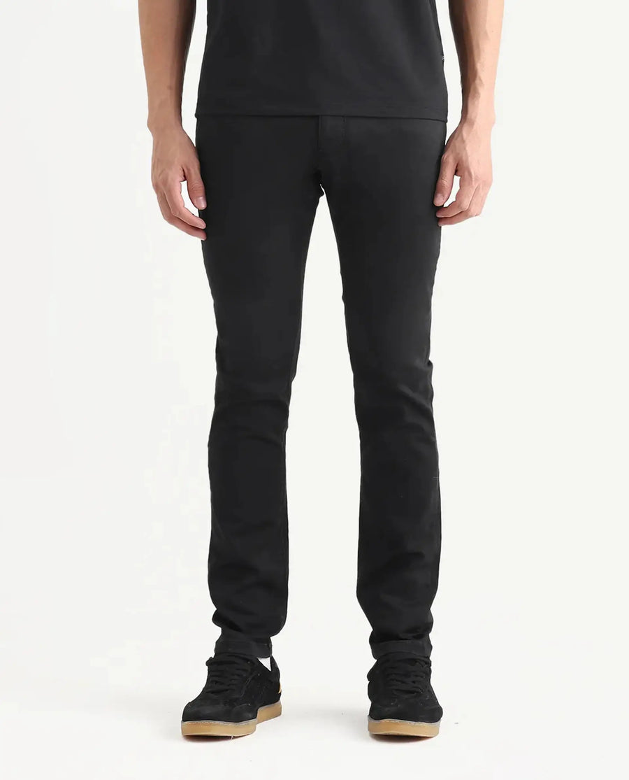 Rare Rabbit Men's Satinx Black Cotton Plain Hawk Slim Fit Jeans