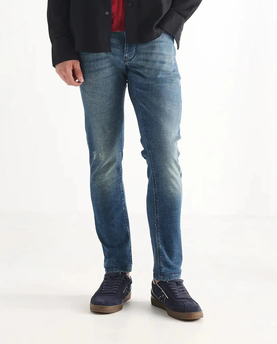 Rare Rabbit Men's Sator Light Blue Cotton Plain Hawk Slim Fit Jeans
