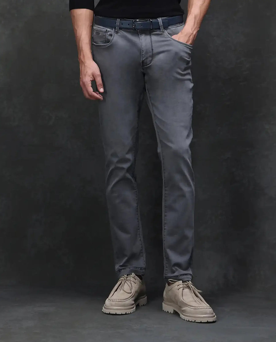 Rare Rabbit Men's Savoy Light Grey Cotton Blend Plain Hawk Slim Fit Jeans