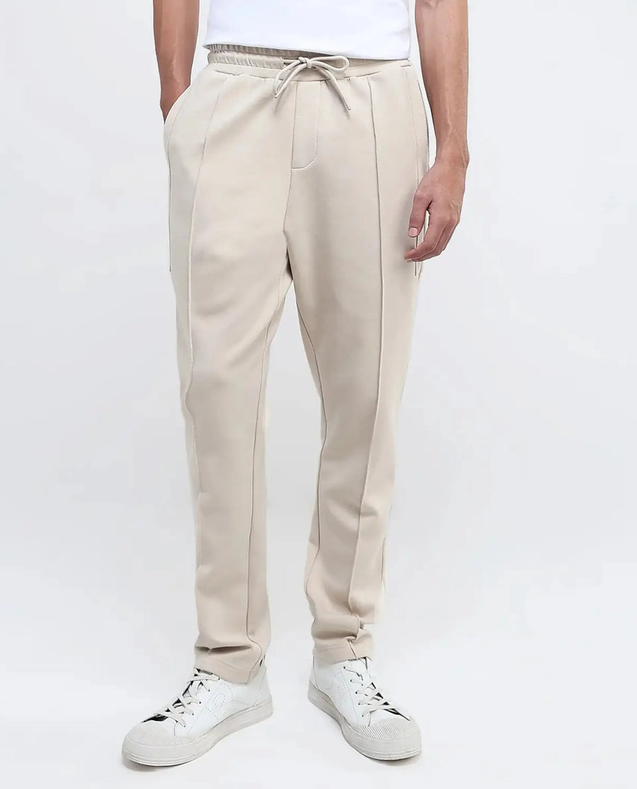 Rare Rabbit Men's Scot Light Beige Cotton Plain Regular Fit Track Pant