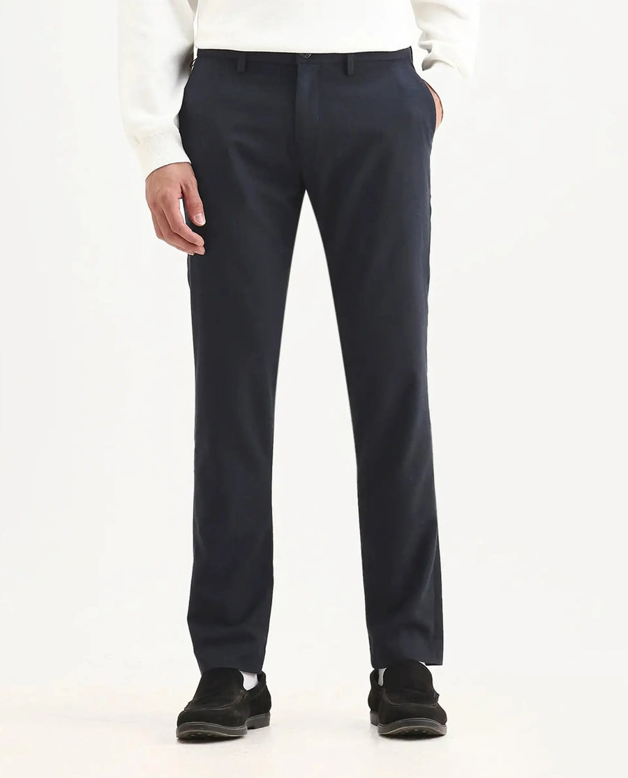 Rare Rabbit Men's Seth Navy Polyester Jacquard Regular Fit Trouser