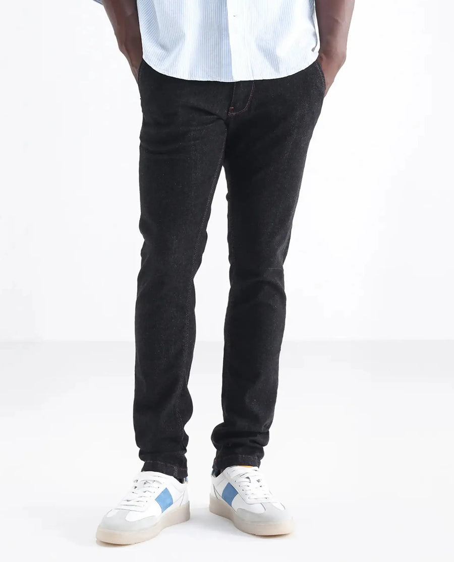 Rare Rabbit Men's Shooter Black Cotton Plain Hawk Slim Fit Jeans