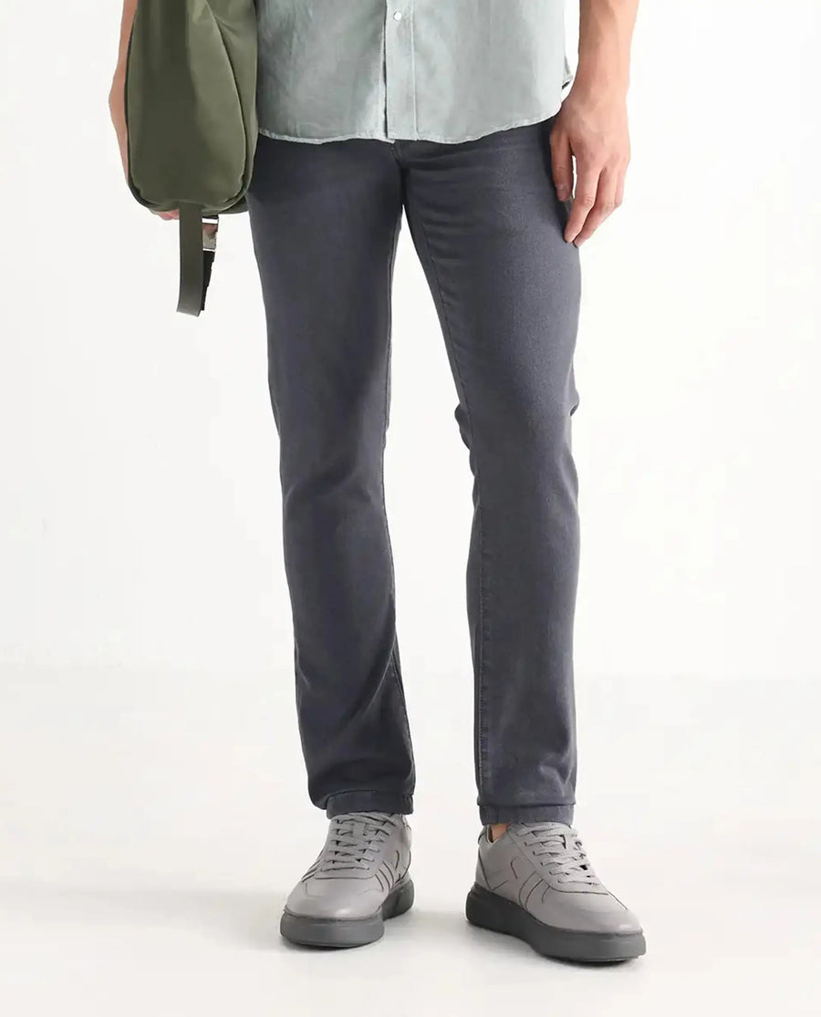 Rare Rabbit Men's Smok Grey Cotton Blend Plain Hawk Slim Fit Jeans