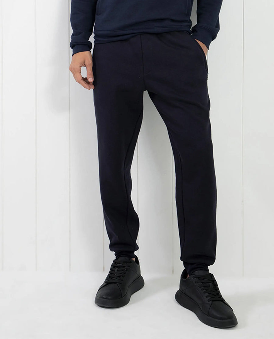 Rare Rabbit Men's Soho Navy Cotton Plain Regular Fit Joggers