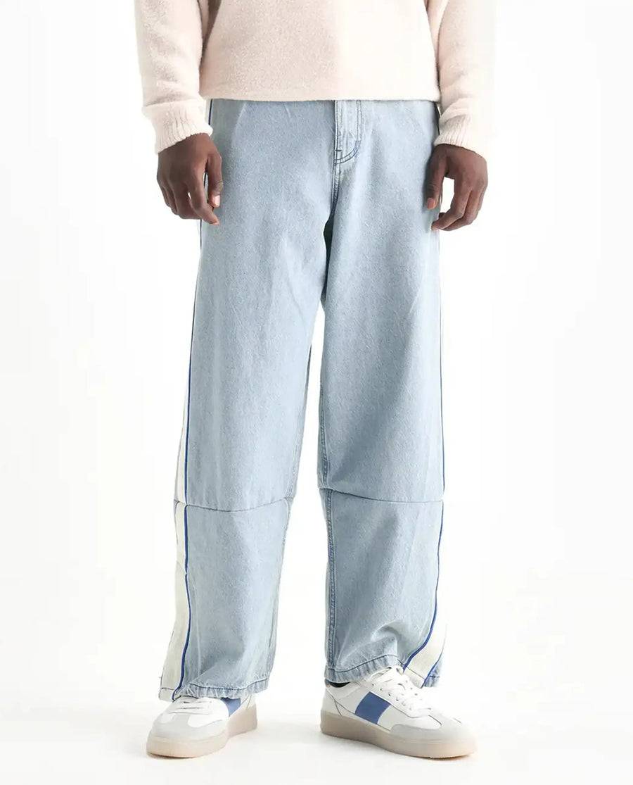 Rare Rabbit Men's Sol Light Blue Cotton Plain Baggy Fit Jeans