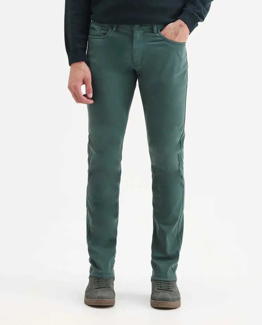 Rare Rabbit Men's Spoke-22 Green Cotton Plain Regular Fit Trouser