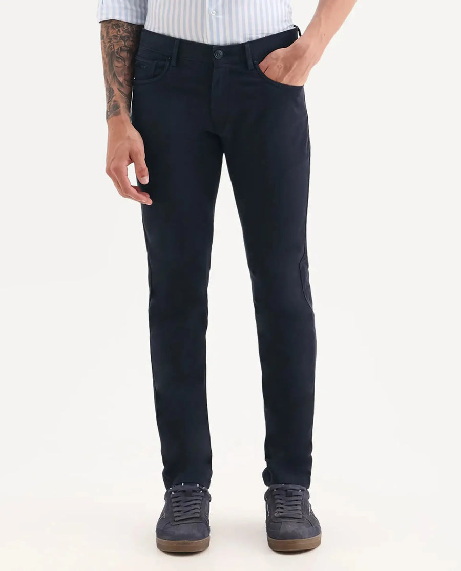 Rare Rabbit Men's Spoke-22 Navy Cotton Plain Regular Fit Trouser