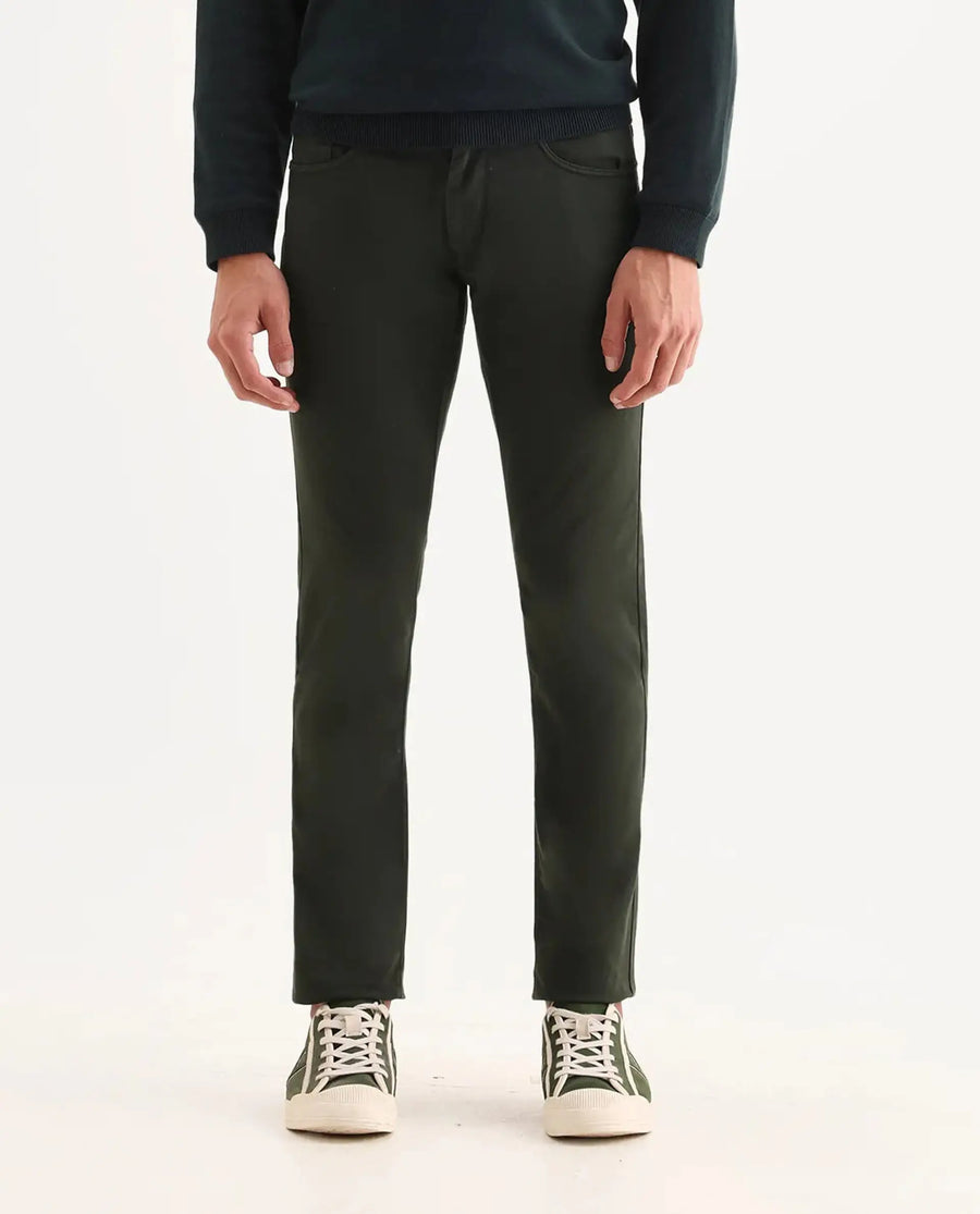 Rare Rabbit Men's Spoke-22 Olive Cotton Plain Regular Fit Trouser
