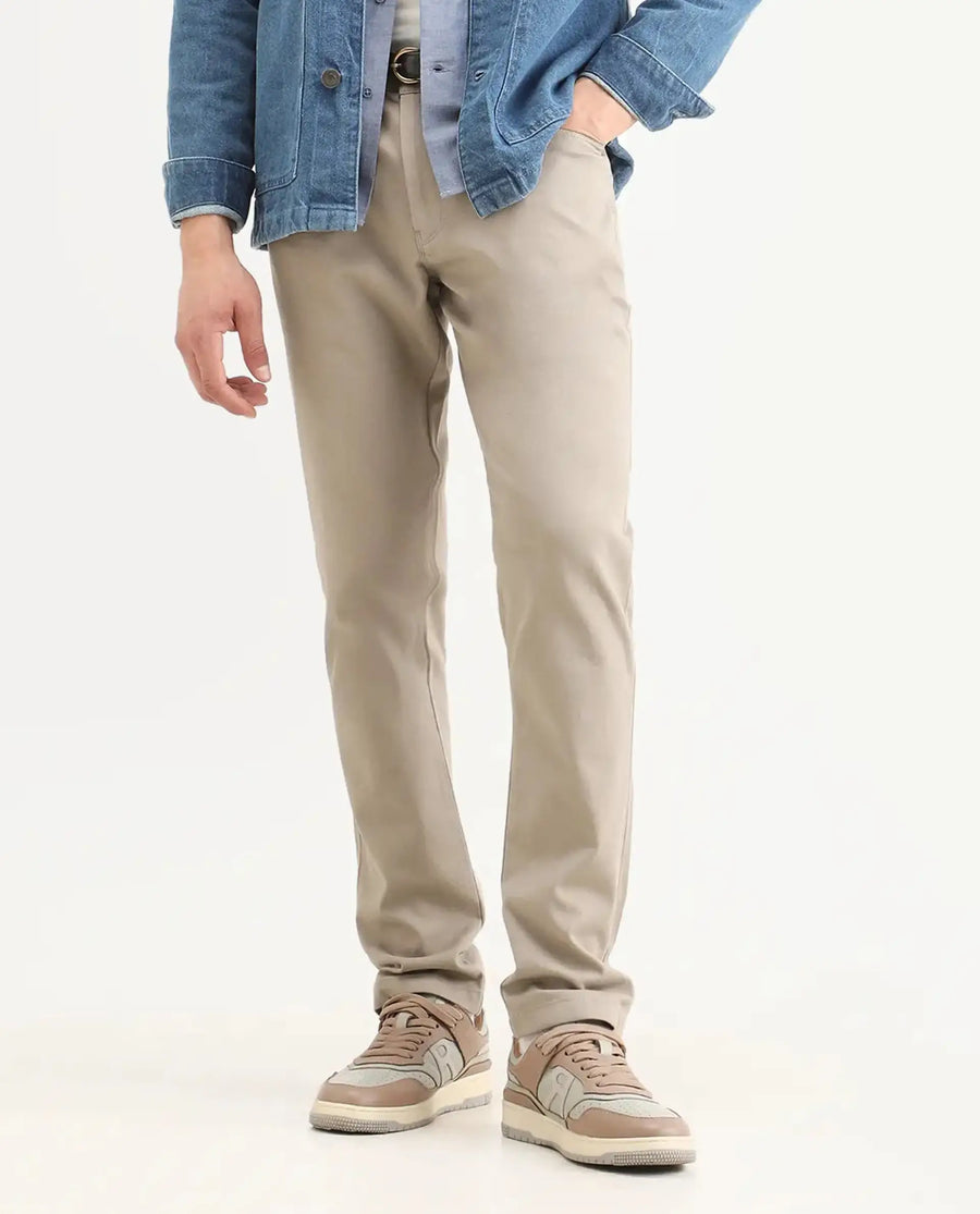 Rare Rabbit Men's Spoke-Ss26 Beige Cotton Blend Fabric Regular Fit Plain Trouser