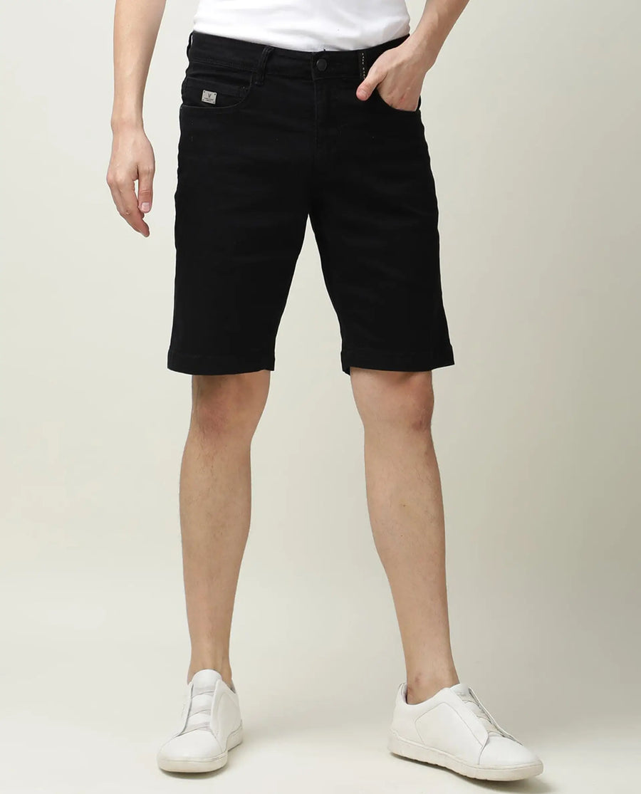 Rare Rabbit Men's Switch Black Cotton Plain Regular Fit Shorts