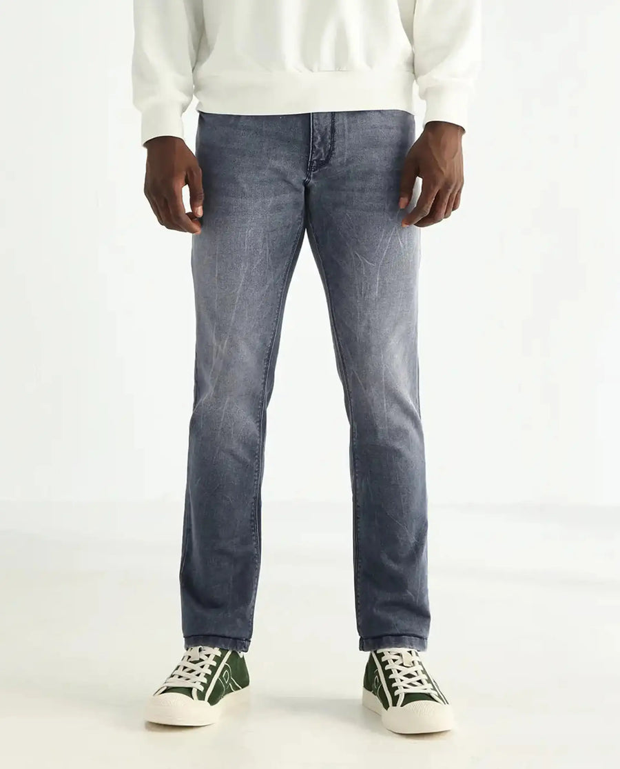 Rare Rabbit Men's Ter Navy Cotton Plain Hawk Slim Fit Jeans