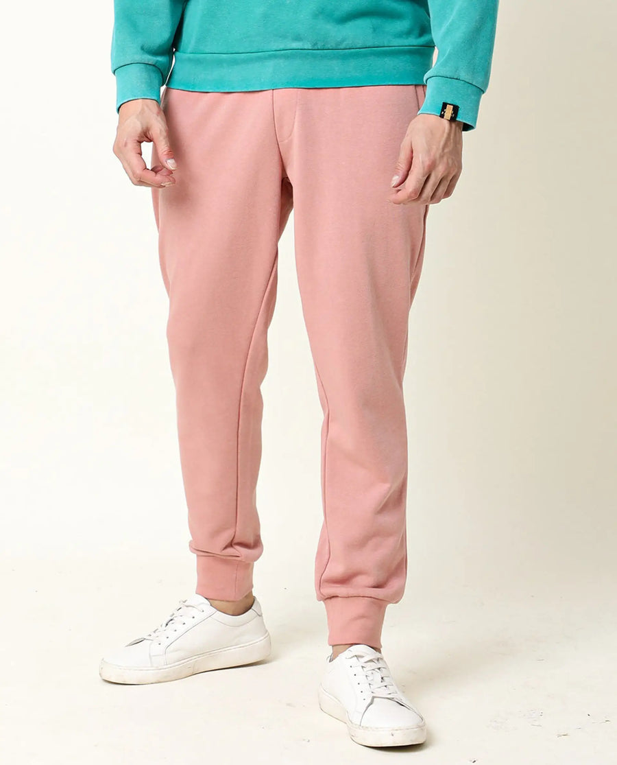 Rare Rabbit Men's Titan Pink Cotton Plain Regular Fit Joggers
