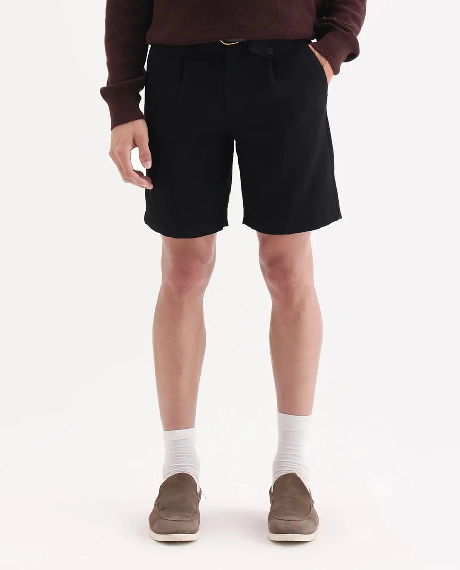 Rare Rabbit Men Tocki Black Polyester Blend Fabric Button Closure Plain Shorts