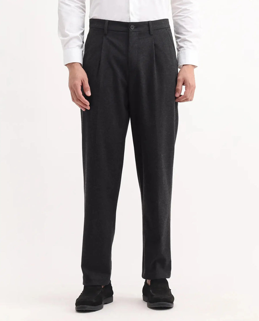 Rare Rabbit Men's Tori Black Cotton Plain Relaxed Fit Trouser