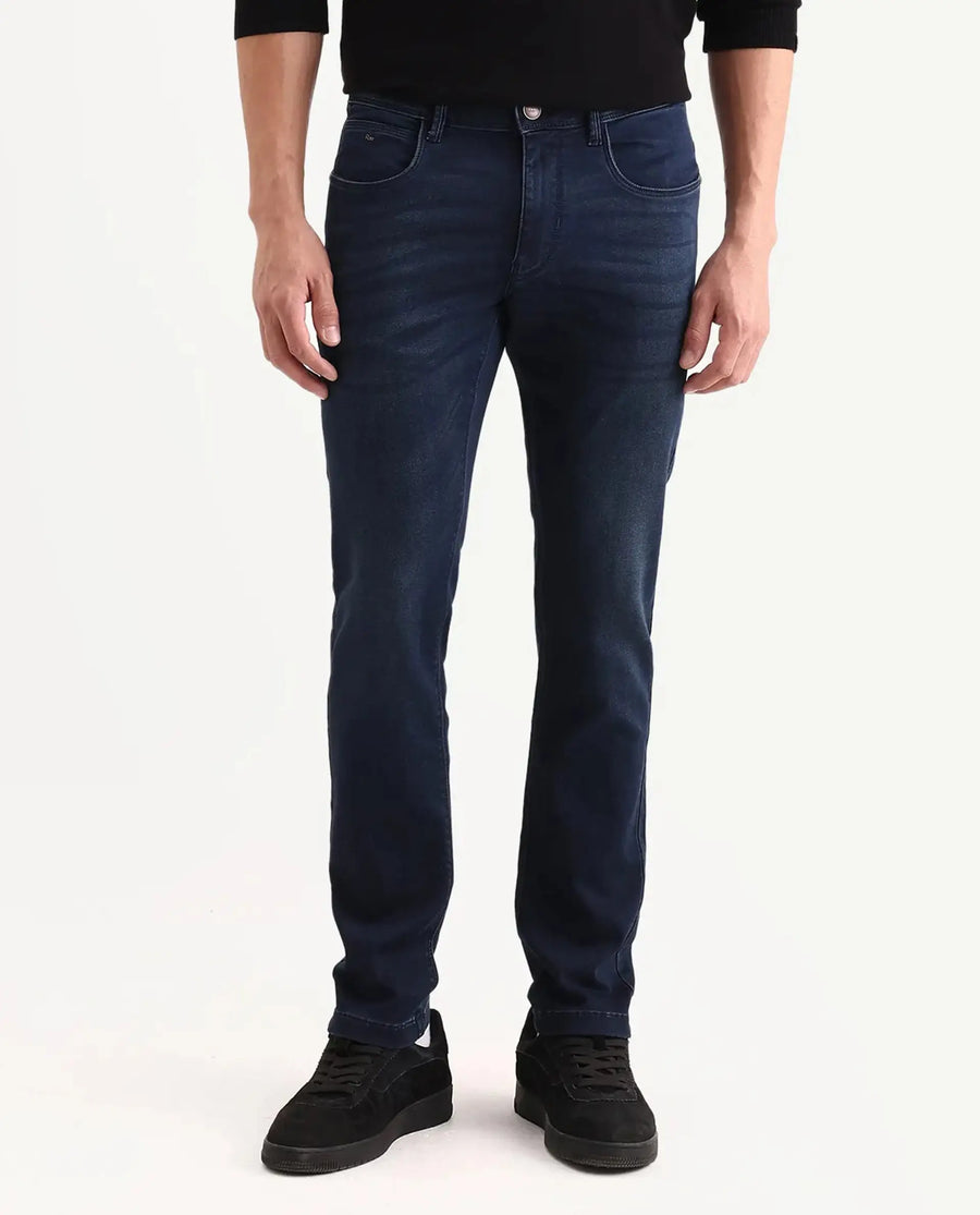 Rare Rabbit Men's Tours-2 Dark Blue Cotton Blend Fabric Hawk Slim Fit Jeans