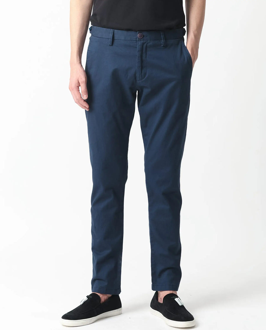 Rare Rabbit Men's Trans Navy Cotton Plain Regular Fit Trouser