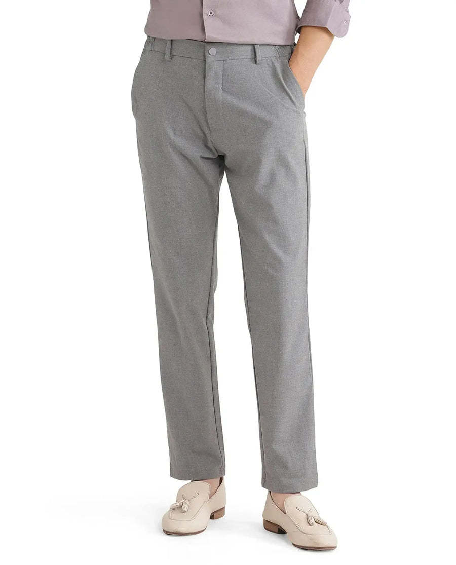 Rare Rabbit Men's Travel 11 Grey Polyester Blend Plain Regular Fit Trouser