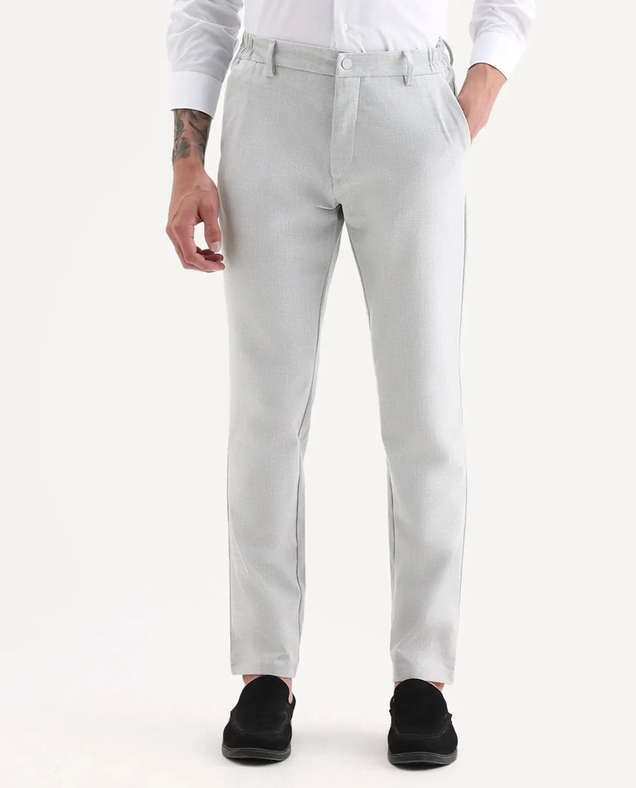 Rare Rabbit Men's Travel-26 Grey Polyester Blend Plain Regular Fit Trouser