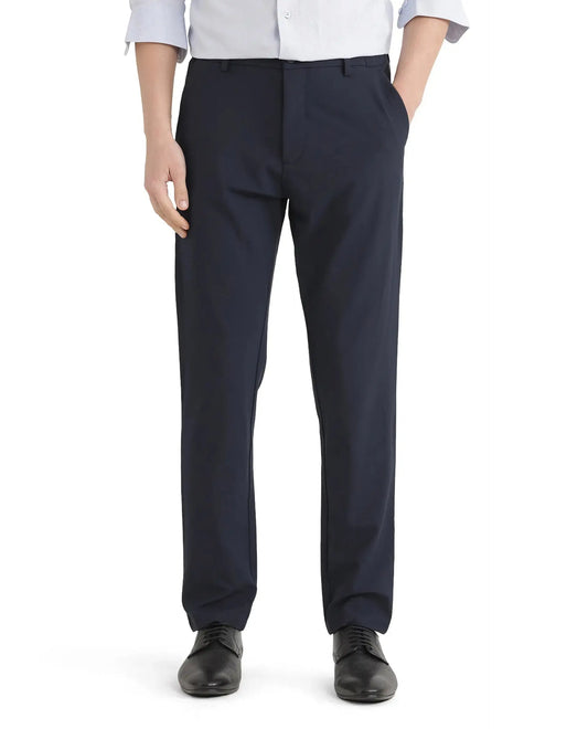 Rare Rabbit Men's Travel 26 Navy Polyester Blend Plain Regular Fit Trouser