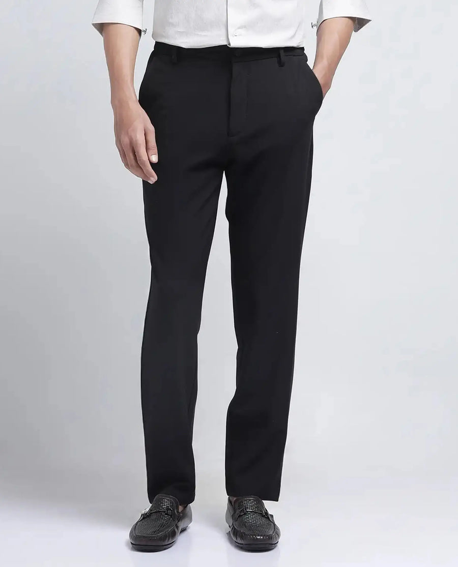 Rare Rabbit Men's Travel-26R Dark Brown Polyester Blend Plain Regular Fit Trouser