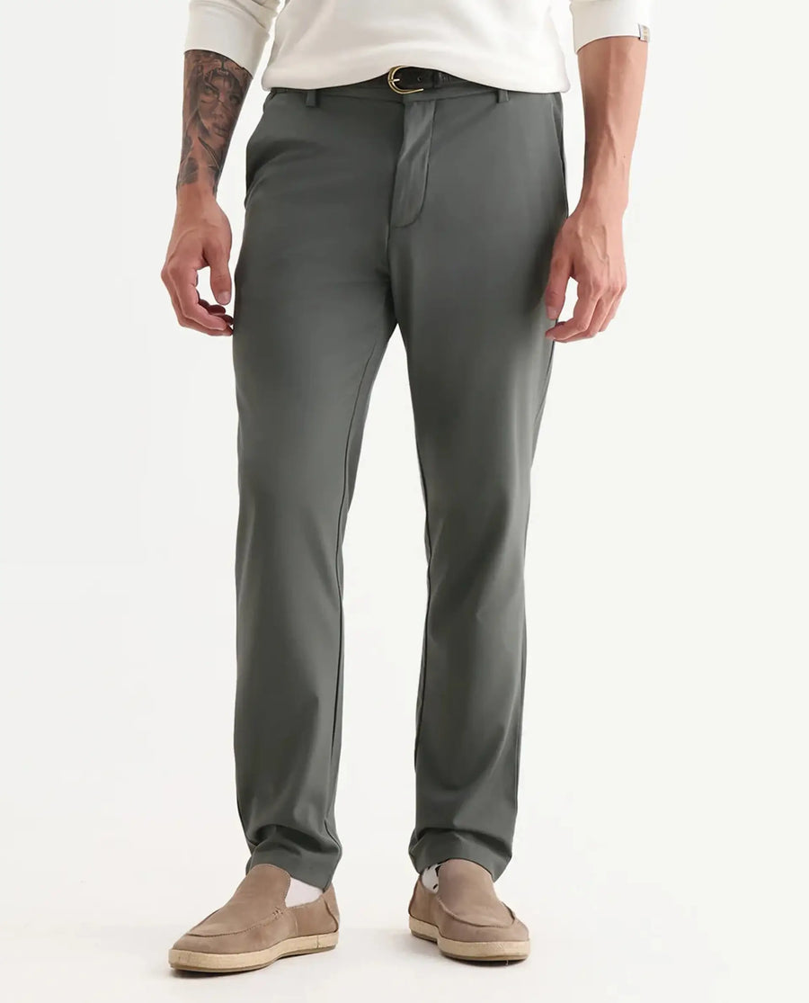 Rare Rabbit Men's Travel-26R Olive Polyester Blend Plain Regular Fit Trouser