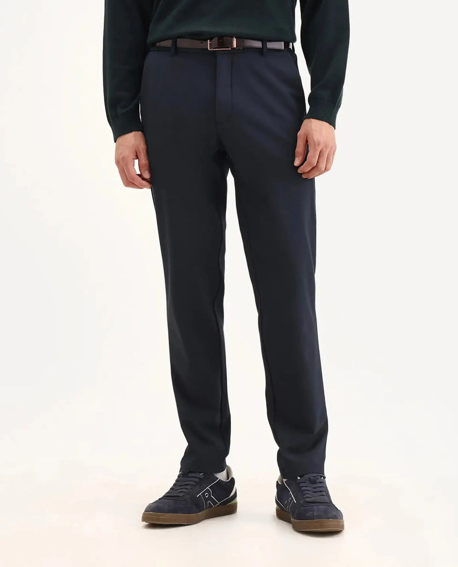 Rare Rabbit Men Travel-Aw25 Dark Navy Polyester Blend Plain Regular Fit Trouser