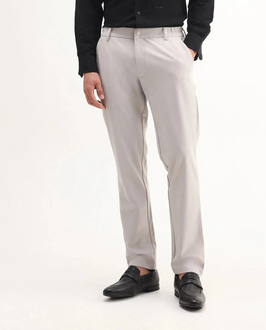 Rare Rabbit Men's Travel-Aw25 Light Beige Polyester Blend Plain Regular Fit Trouser