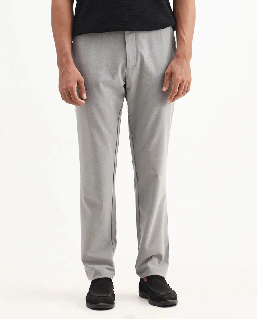Rare Rabbit Men's Travel-Aw25 Light Grey Polyester Blend Plain Regular Fit Trouser