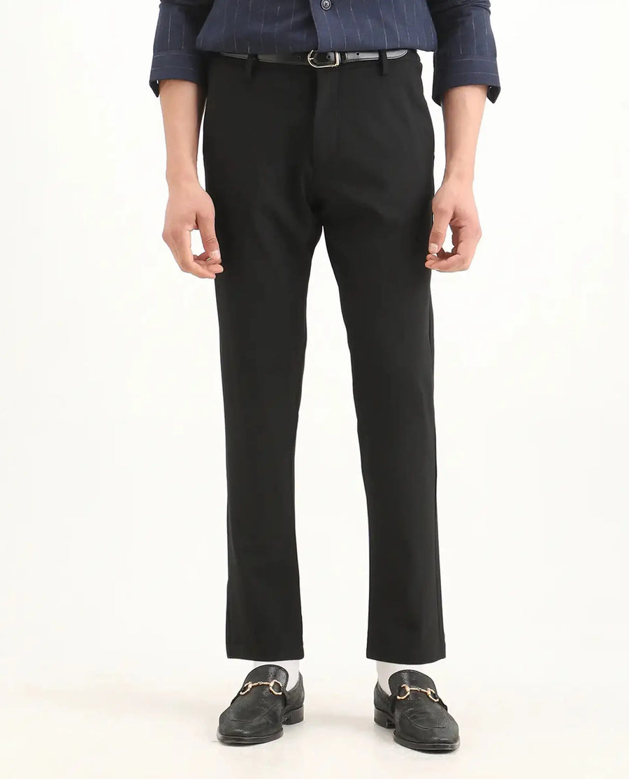 Rare Rabbit Men's Travel-Ss26 Black Polyester Fabric Button And Zip Closure Closure Plain Trouser