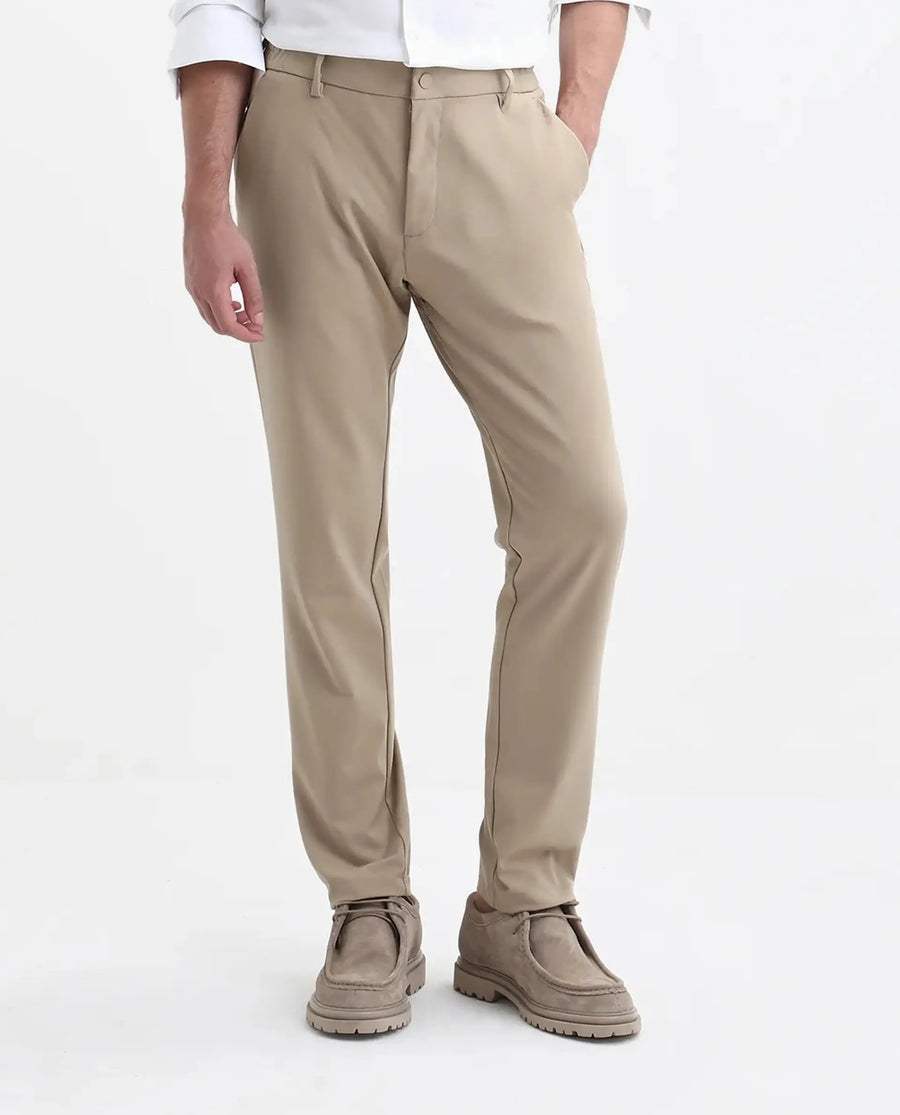 Rare Rabbit Men's Travel-Stk Light Beige Polyester Blend Plain Regular Fit Trouser