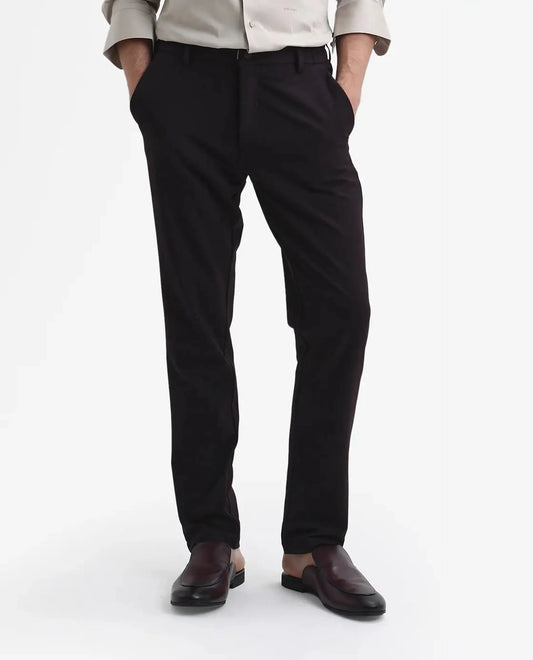 Rare Rabbit Men's Travel-Stk Maroon Polyester Blend Plain Regular Fit Trouser