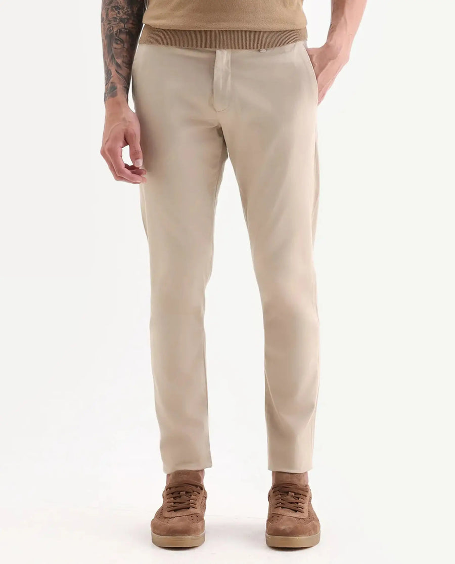 Rare Rabbit Men's Trellis Beige Cotton Plain Regular Fit Trouser