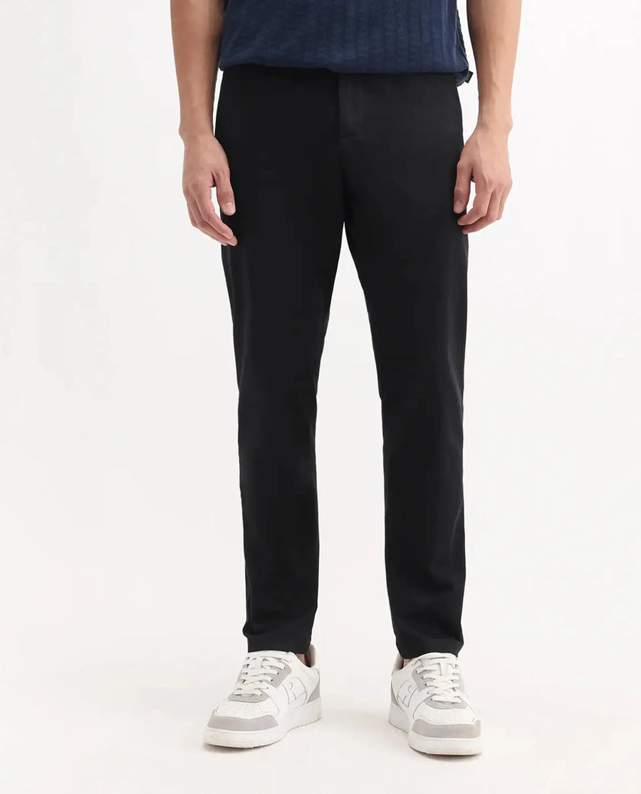 Rare Rabbit Men's Trello Black Cotton Blend Plain Regular Fit Trouser