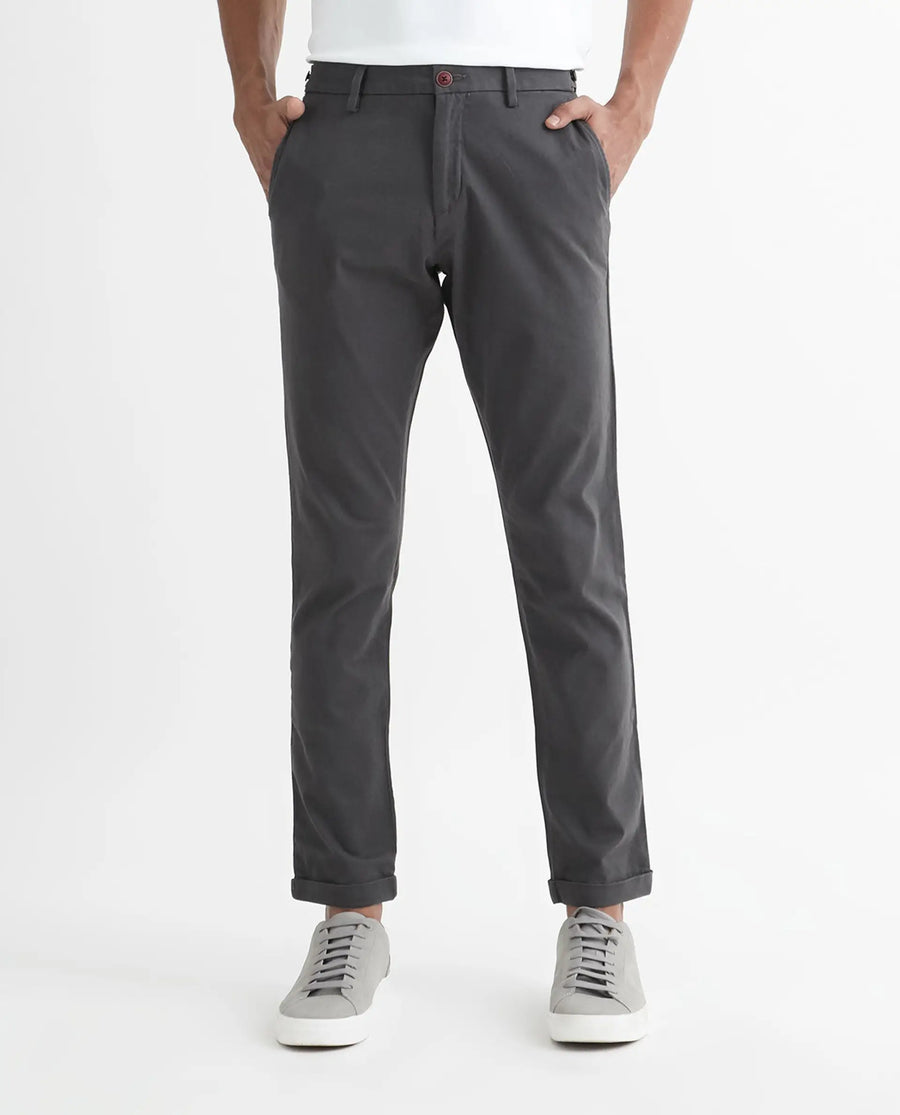 Rare Rabbit Men's Trews-1 Grey Cotton Plain Regular Fit Trouser