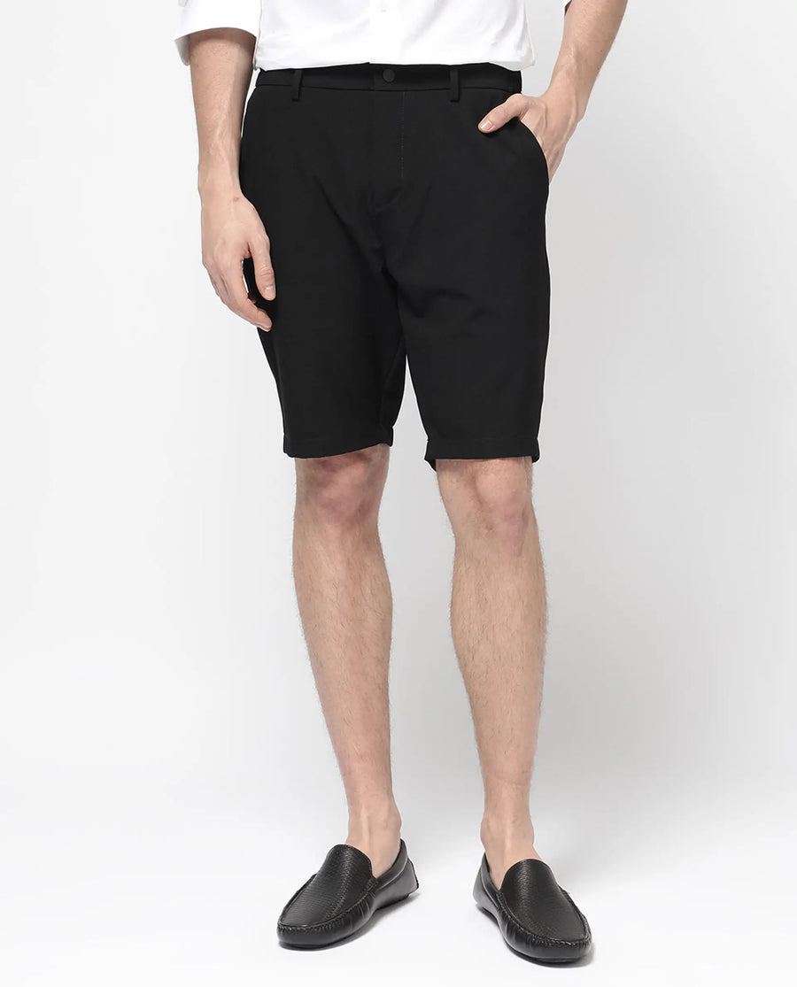 Rare Rabbit Men's Trip-1 Black Cotton Plain Regular Fit Shorts