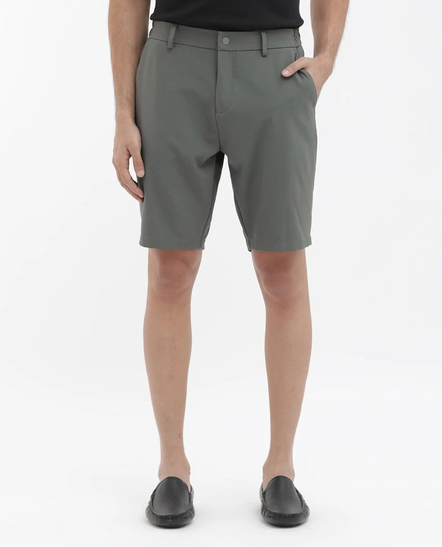 Rare Rabbit Men's Trip-1 Green Cotton Plain Regular Fit Shorts