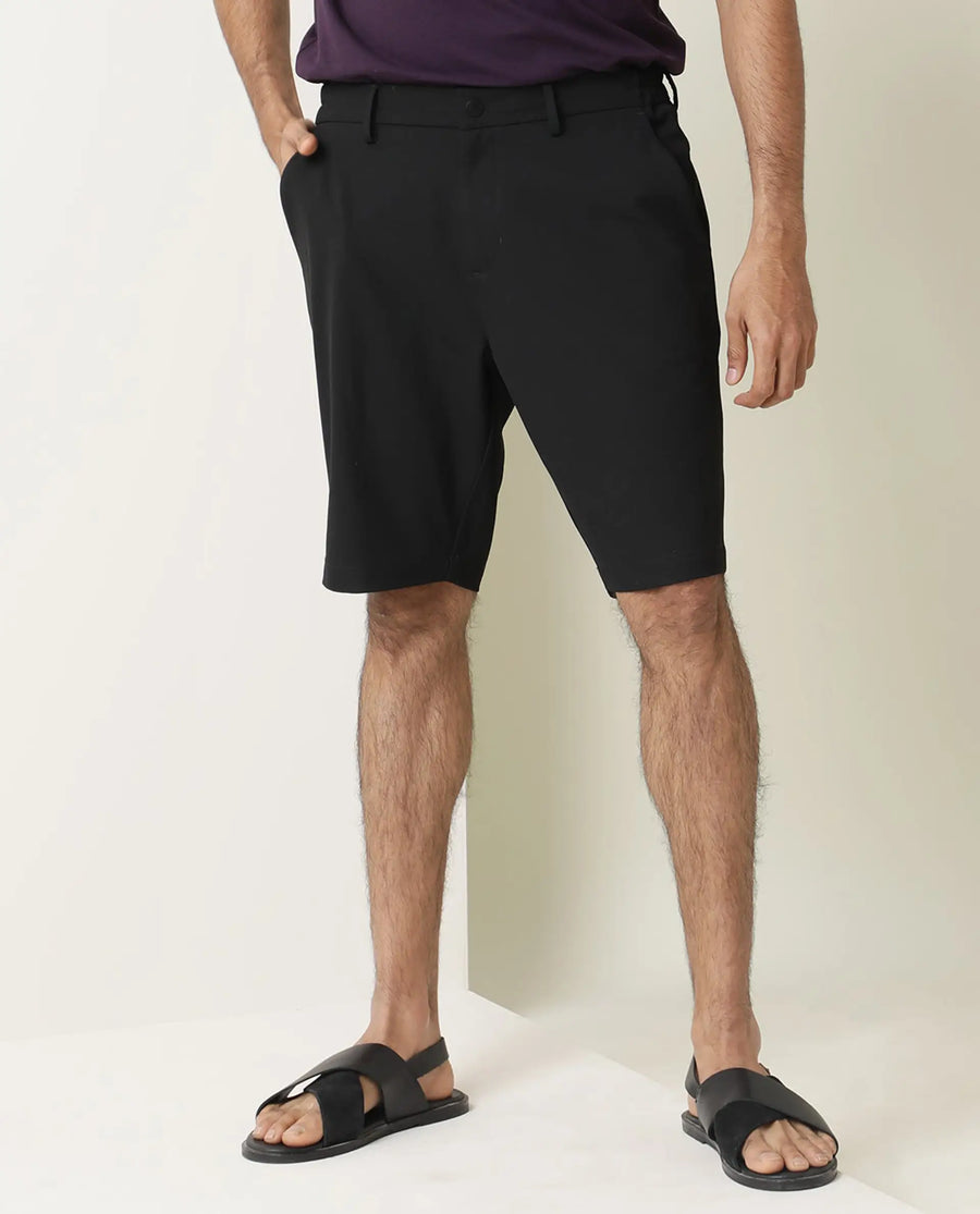 Rare Rabbit Men's Trip Black Polyester Plain Relaxed Fit Shorts