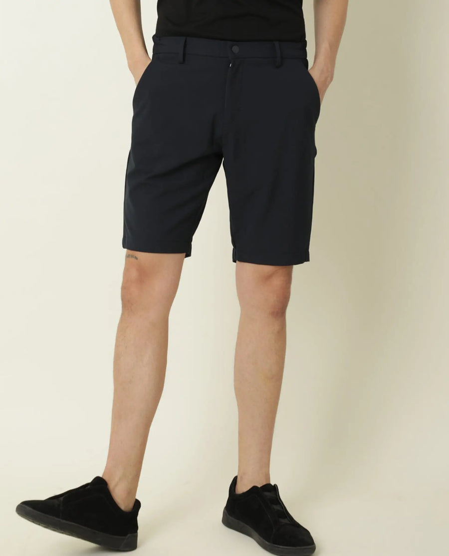 Rare Rabbit Men's Trip Navy Polyester Plain Relaxed Fit Shorts