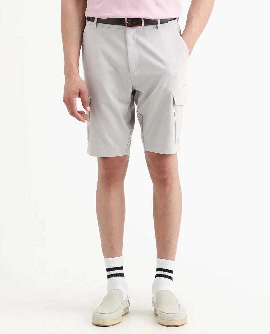Rare Rabbit Men's Tripco-Ss26 Light Beige Polyester Blend Fabric Relaxed Fit Plain Shorts