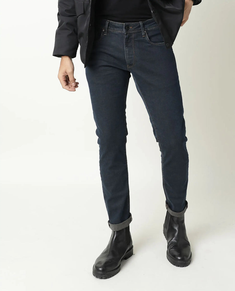 Rare Rabbit Men's Twix Brown Cotton Plain Hawk Slim Fit Jeans