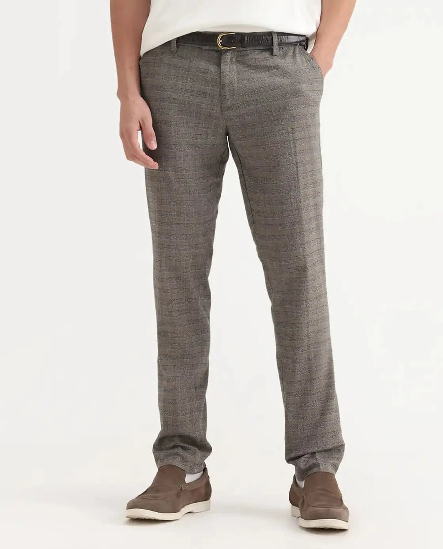 Rare Rabbit Men's Vertex Grey Polyester Checked Print Regular Fit Trouser