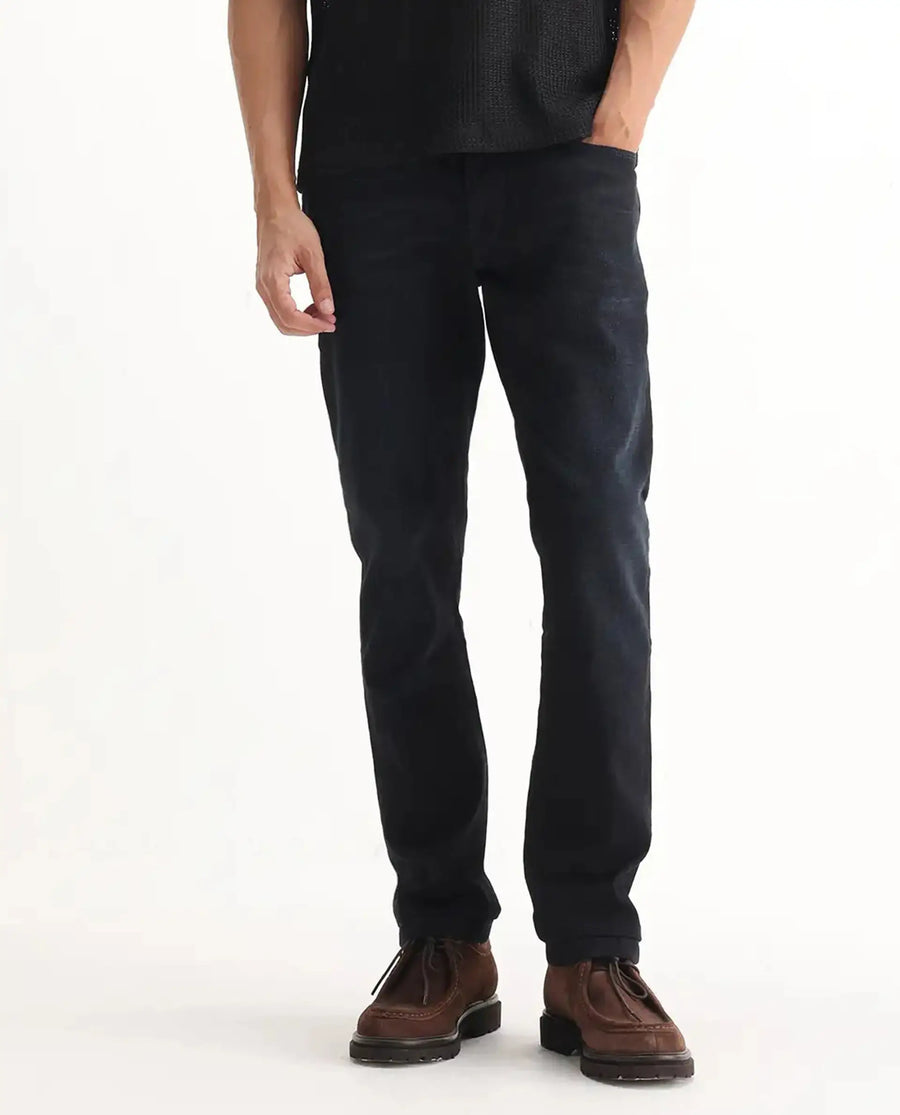 Rare Rabbit Men's Victo Navy Cotton Plain Hawk Slim Fit Jeans